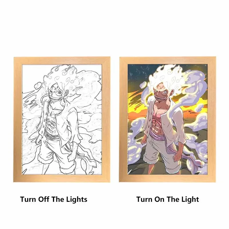 Bandai One Piece Luffy Zoro Kreativer Fotorahmen Nachtlicht Spielzeug Anime-Charakter Cartoon-Geschenk Tischlampe Nachtlicht Gemälde