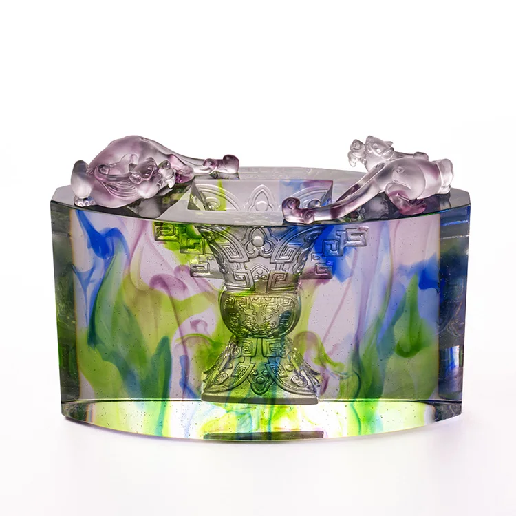 R#* Artfamily Exquisite Art Crystal Carved Oval Sculpture Business Gift Series Desktop Ornaments