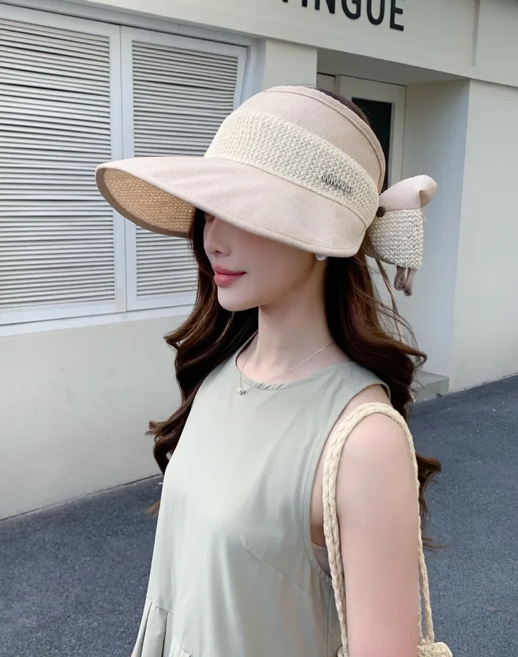 

Women's Bow Knot Empty Top Bucket Hat - UV Protection, Korean Style Foldable Wide Brim Hat for Summer