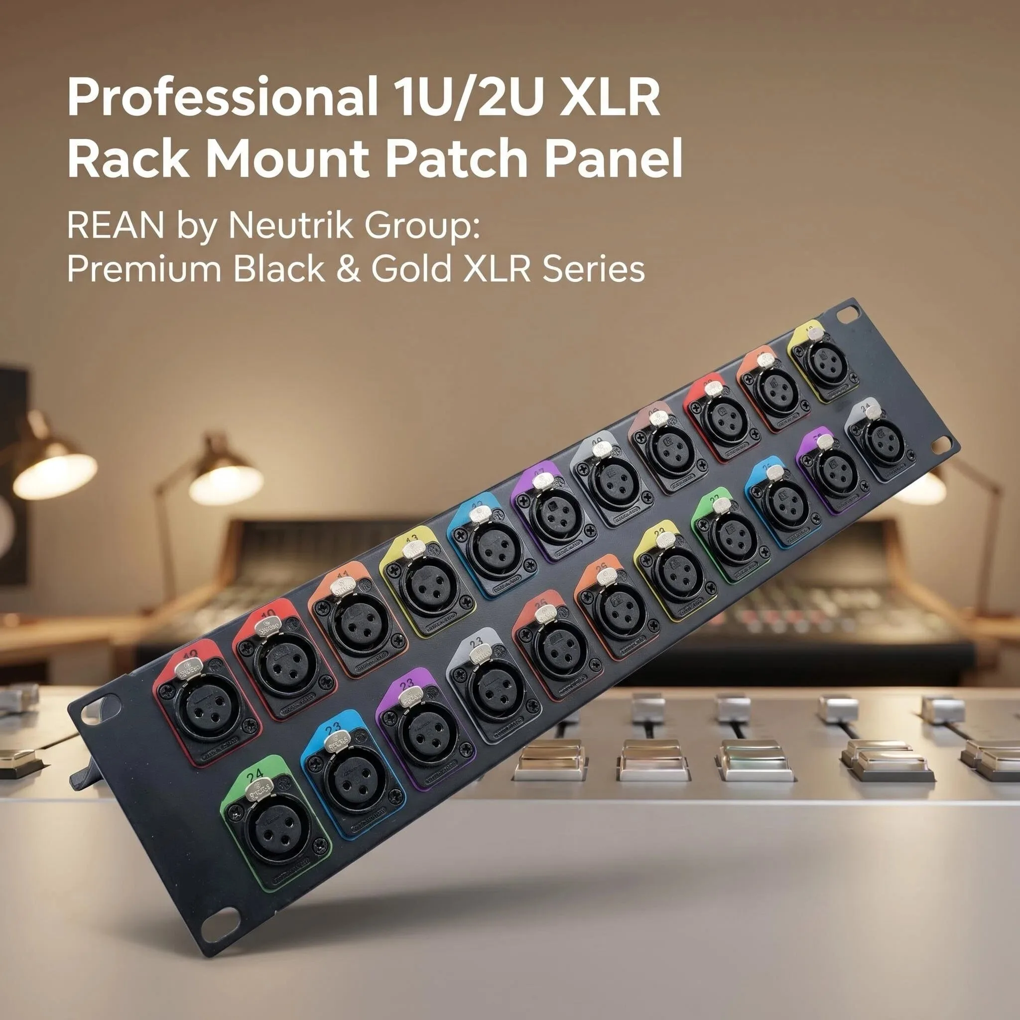 2U 24-CH XLR Audio Distribution Panel w/ REAN by Neutrik Gold Pins, 19
