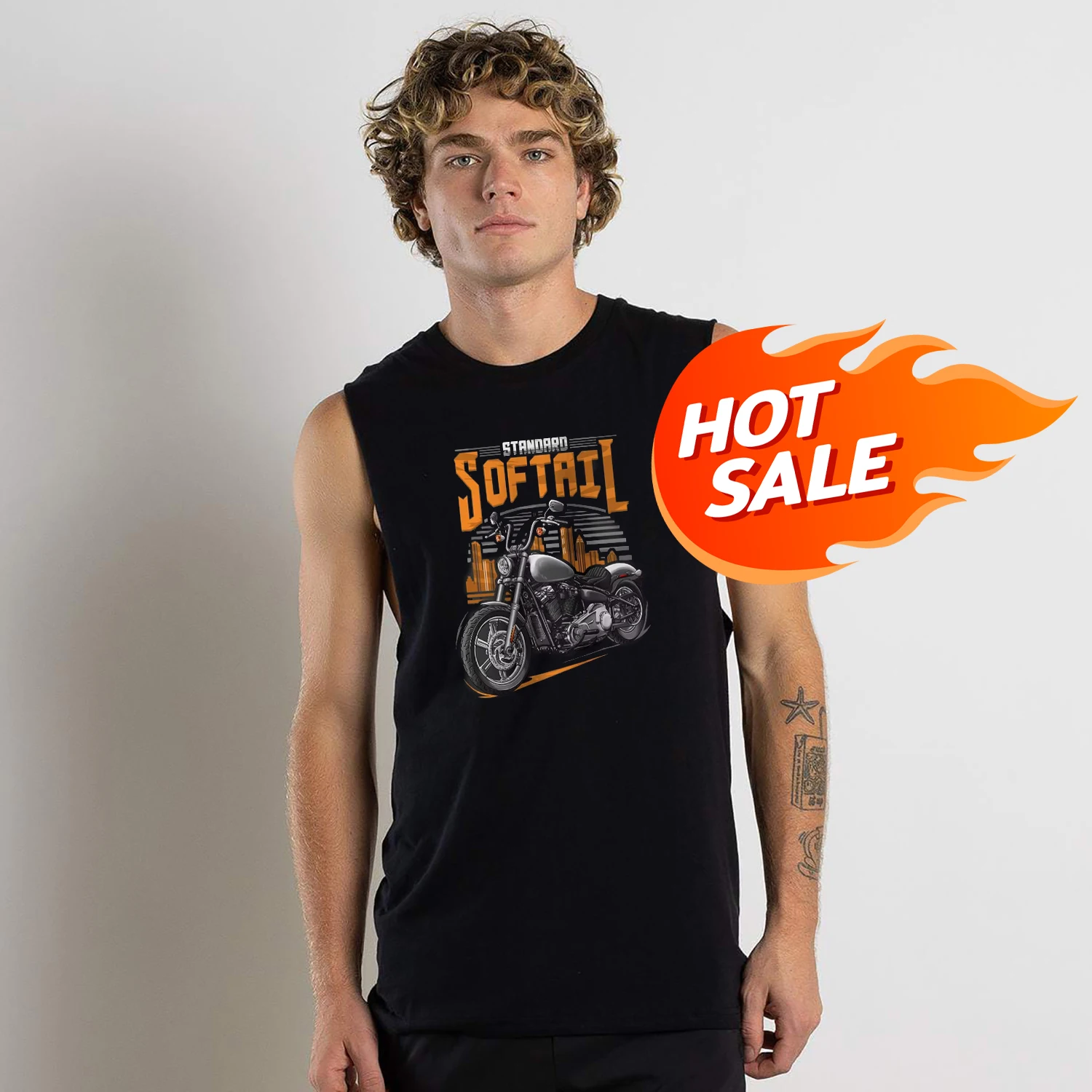 

Мужская летняя повседневная майка без рукавов из 100% хлопка с круглым вырезом, модель 2020-2024, для мотоциклов H-D FXST Softail Standard
