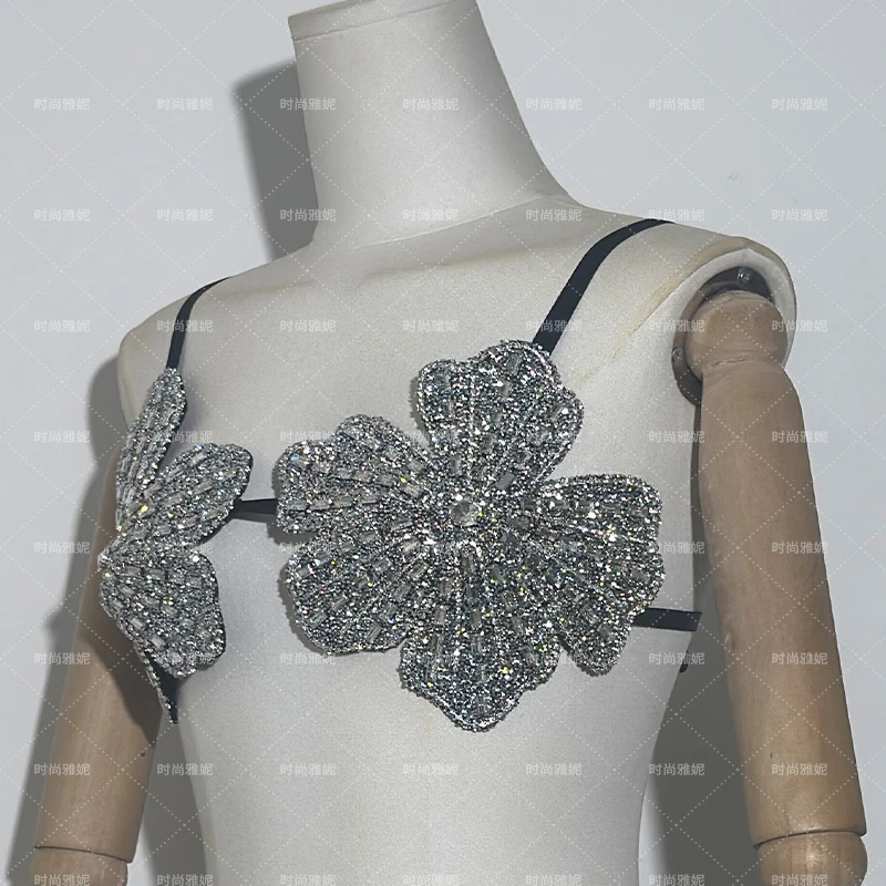 Women Rhinestone camis Embellished Floral Strappy Vest Sexy Slim Fit Crop Top