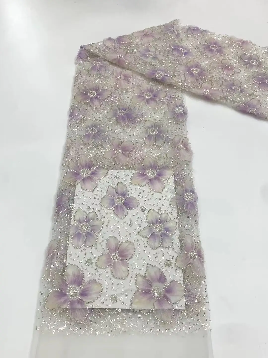 

High Quality Nigerian Tulle Lace Fabrics J-2308025 Beaded sequins Mesh African Lace Fabric Bride French Net Lace Fabric