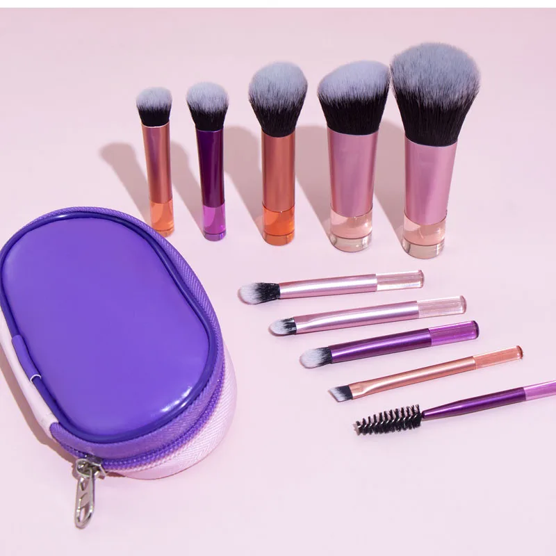 10PCS Mini Makeup Brushes Set with PU Pouch Synthetic Fiber Brushes with ABS Handle Portable Travel Cosmetic Brushes