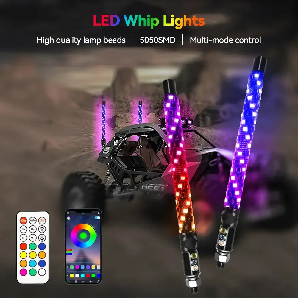 

30cm/1ft Remote Control LED Flagpole Lights Colorful Flagpole Spiral Antenna Whips Lights for UTV ATV Off Road Truck Sand Buggy