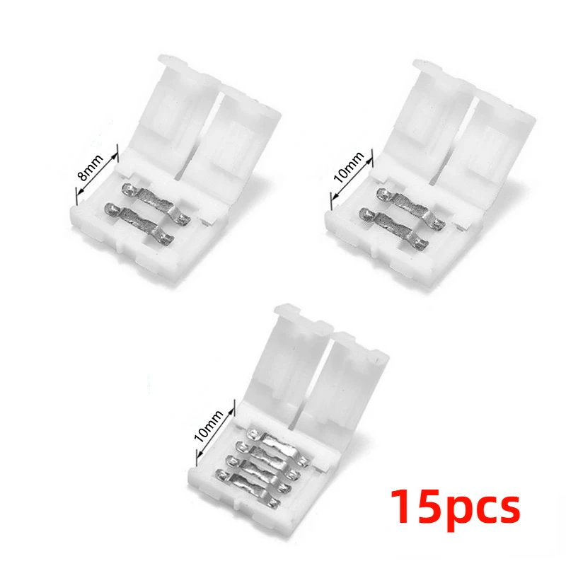 15Pcs 2Pin 4Pin 8mm 10mm Quick Connector Free Soldering For Single Color 5050 3528 LED Strip Light RGB RGBW RGBWW