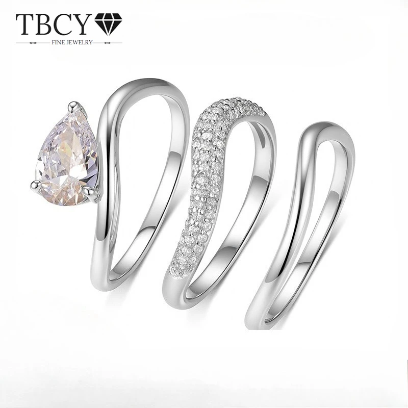 

TBCYD 1.5CT D Color Water Drop Moissanite Triple Ring For Women 925 Sterling Silver 3 in 1 Water Drop Wedding Luxury Jewerly