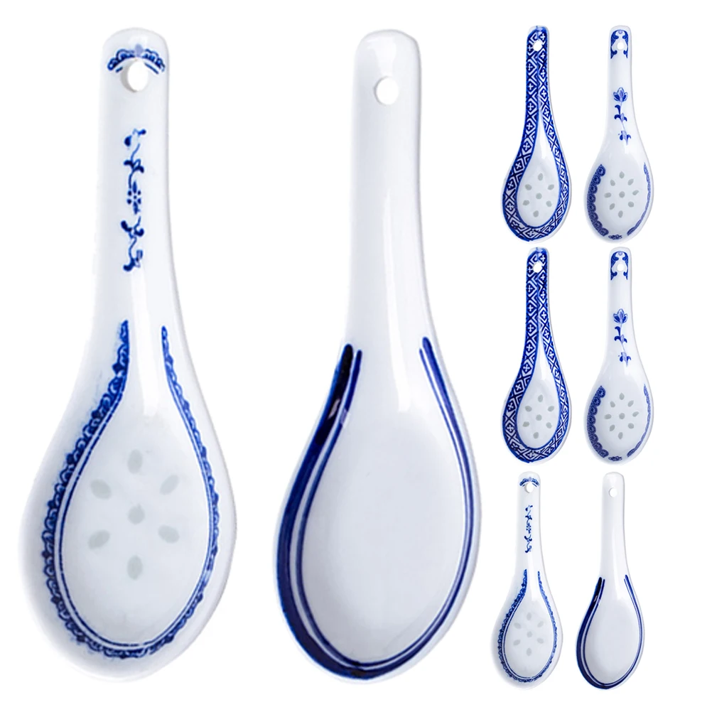 8 قطعة ملاعق شوربة الصينية السيراميك ملاعق شوربة الآسيوية الخزف اليابانية مغرفة للحبوب رامين ونتون زلابية #1
