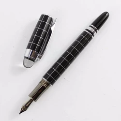 Baoer-Stylo plume en métal noir avec ligne croisée argentée, stylo d'écriture élégant, fournitures de bureau et scolaires, mode, 79