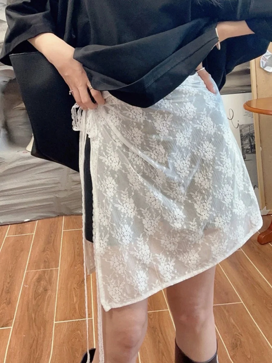 

Faionable Lace over Skirt Me f-length Women's Spring High-waist A-line Skirt Apron One-piece Butt Curtain