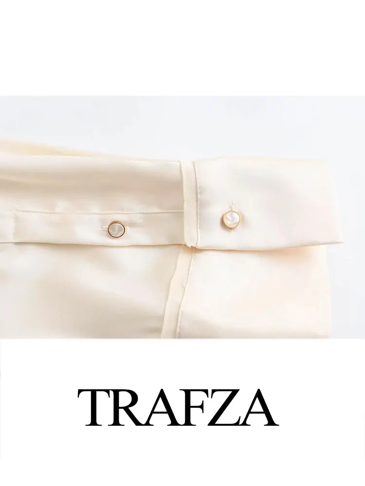 Traf-女性の単色サテンブラウス、シルクサテンラペル、長袖、質感の女性のシャツ、ジュエリーボタン、カジュアルシャツ、女性のシックなトップ、新しい