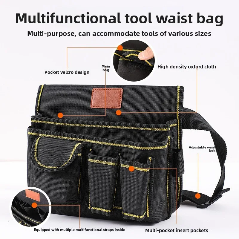 Custom Logo Portable Tool Waist Bag Oxford Cloth Lightweight Large Capacity Installation Organizer Pouch with Compartments fo