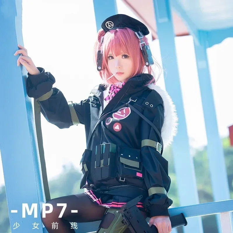 Game Girls' Frontline MP7 Combat Suit Cool Uniform Cosplay Costume Wig Halloween Party Role Play Outfit