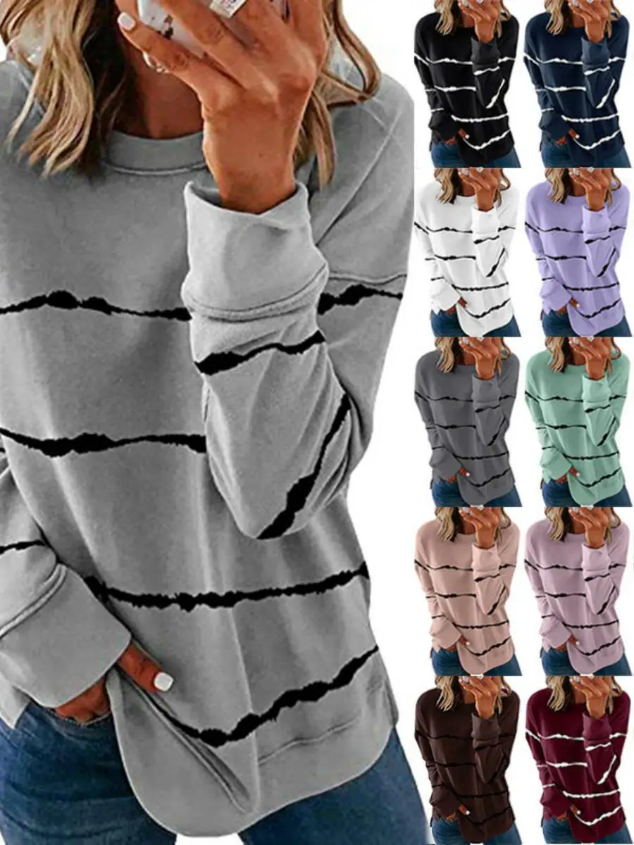 

Женская свободная толстовка-худи средней длины с принтом в полоску, из комфортного полиэстера, повседневная