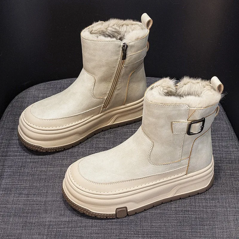 

Зимние женские зимние сапоги с подкладкой и утолщенными короткими сапогами, теплая толстая подошва, увеличивающая рост, противоскользящая теплая хлопковая обувь.