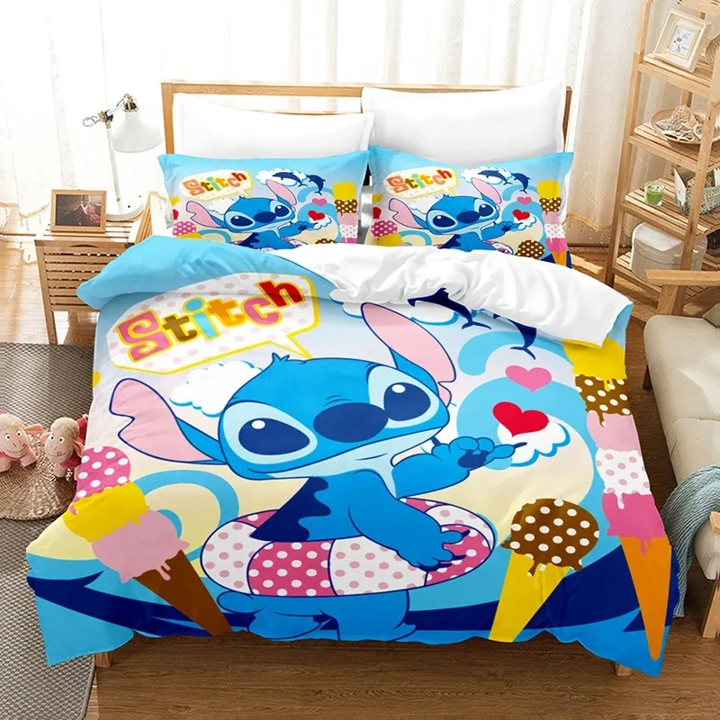 Disney Duvet Cover Set Kawaii Stitch Bedding Set Cartoon Anime Quilt Cover Pillowcase Cover Bedroom Decor Twin Queen King Size