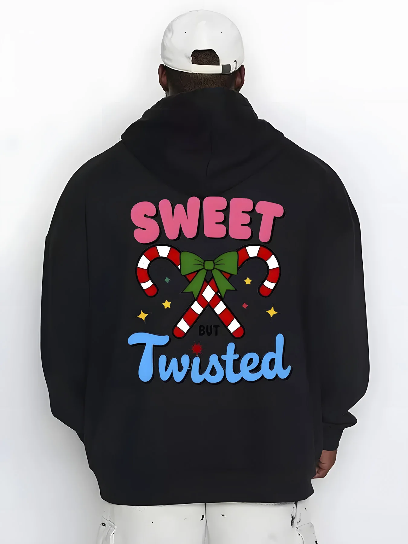 

Мужская и женская черная толстовка с капюшоном с рождественским принтом — милая витая надпись с дизайном конфетных тростей и снежинок, свободная Fi