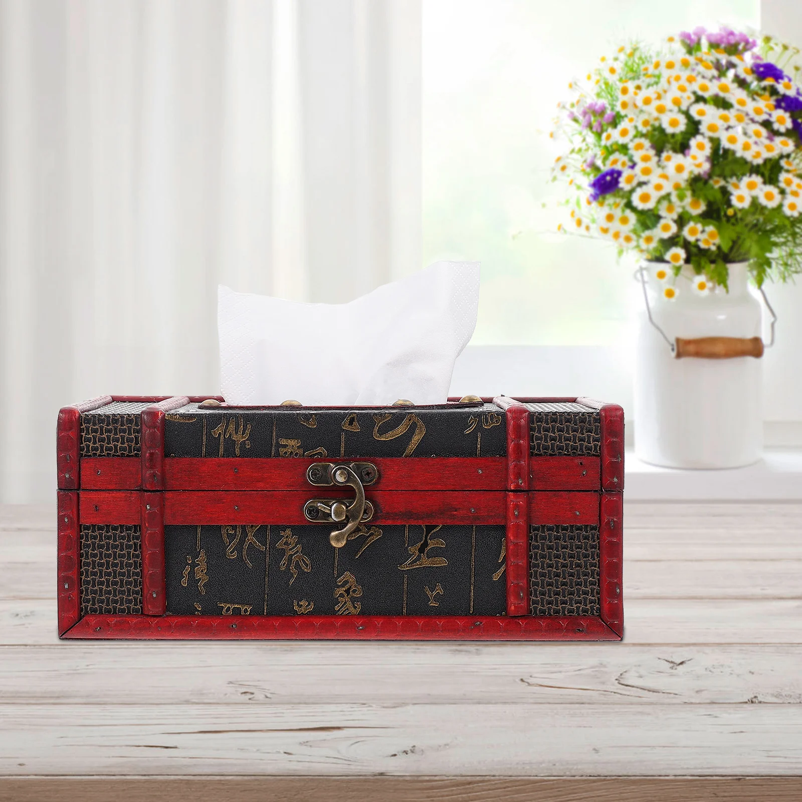 

Retro Chinese Style Tissue Box Cover Premium Plywood Vintage Napkin Holder Desk Decor Home Office Car Tissue Organizer