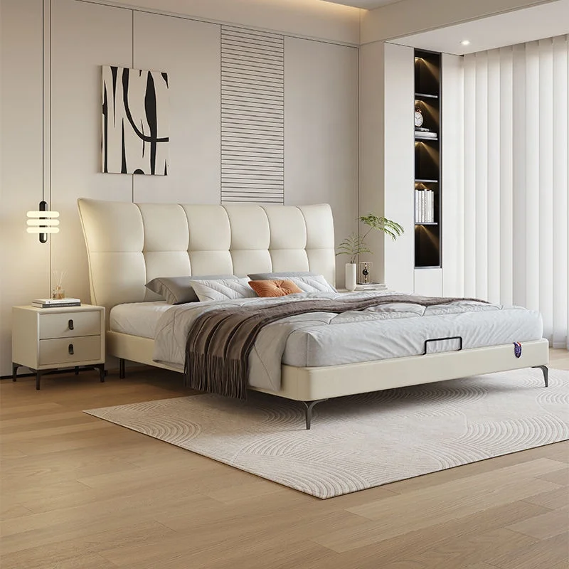 Simple 1.8m Double Bed King Bed Soft Pack Storage Solid Wood Bed Leather Upholstery for Master Bedroom