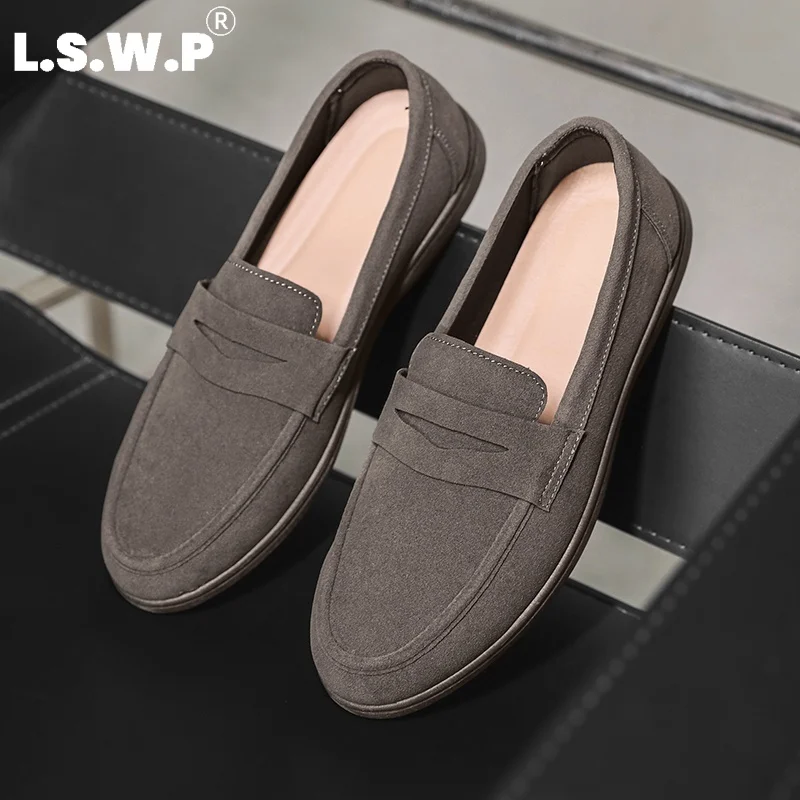 Men's Loafers, Classic Penny Loafers, Faux Suede Simple Low-Top Shoes, Lightweight Non-Slip Flat Shoes, Versatile Casual Shoes for Work and Shopping