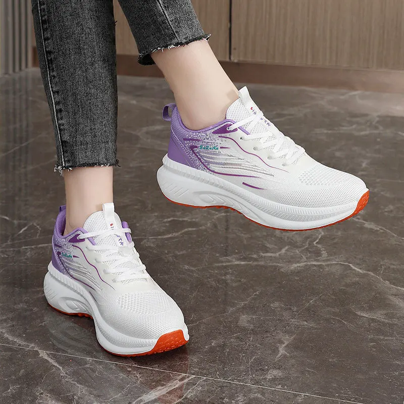 

2025 Spring Women's Knitwear Sports Shoes Lightweight Breathable Casual Trendy Shoes Thick Bottom Mesh Sports Shoes