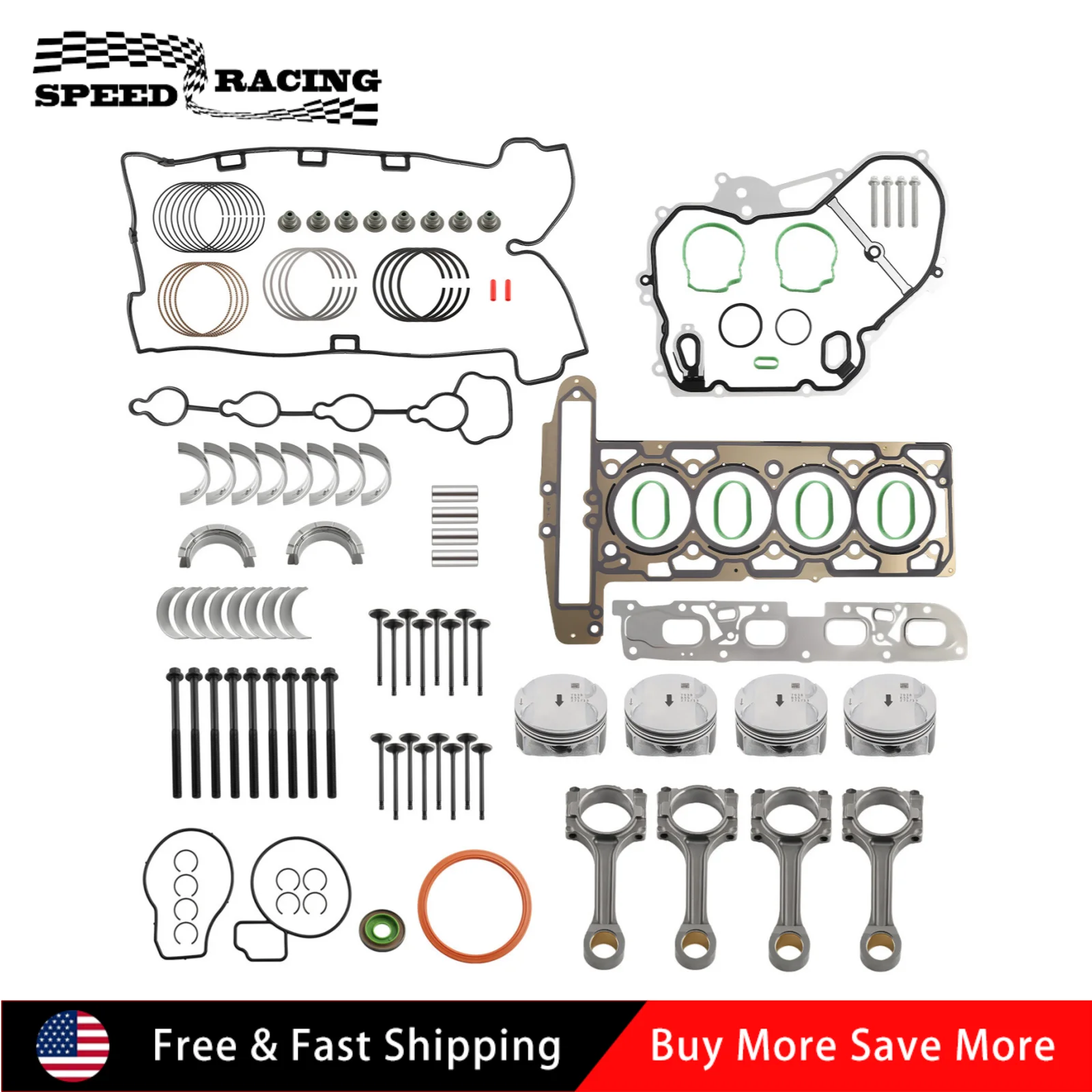 

12609858 12616970 12621251 12631102 12784490 Комплект для капитального ремонта двигателя: шатуны, поршни, клапаны, прокладки, уплотнения для Chevrolet Buick GMC 2.4L