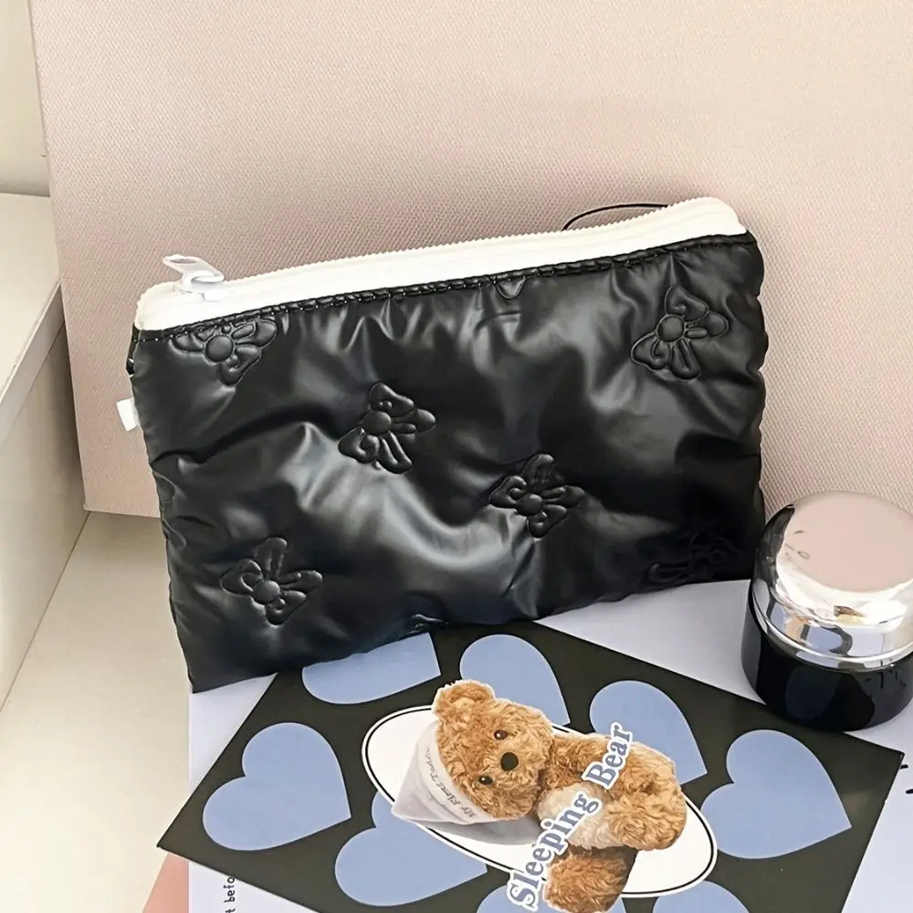 패션 리본 디자인 휴대용 수납 가방 지퍼 버튼 진주 화장품 수납 위생 매트 가방 메이크업 가방