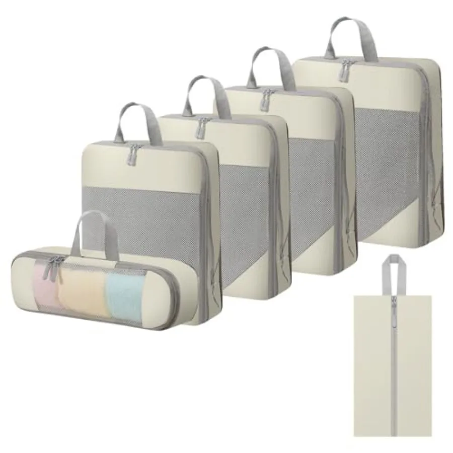 

Комплект компрессионных упаковочных кубов WOOMADA для чемоданов, 6 предметов, прямоугольные сетчатые расширяемые дорожные органайзеры для багажа