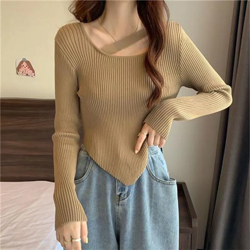 Women Clothing Fashion Elegant Square Neck Pullover Autumn Winter Simplicity Cozy Sweater Lady New Pattern Solid Chic Knitted