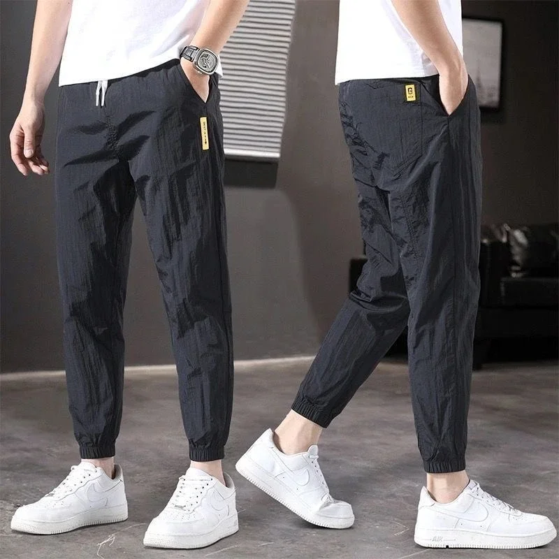 

Summer New Fashion Trendloose Large Size Thin Ice Silk Breathable Korean Sports Casual Nine Point Pants Vintage Clothes