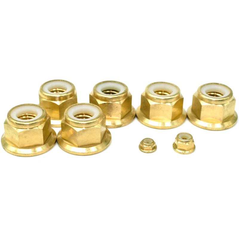 Copper & Aluminum Alloy Hex Flange Nylon Insert Self-Locking Lock Nuts, Special Hardware Parts for RC Models, Copper Alloy Sizes