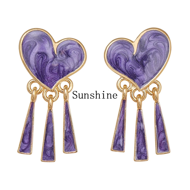 Purple love long fringed temperament earrings trendy ear clips