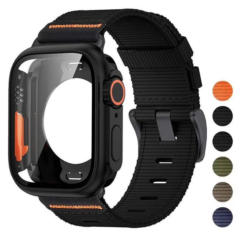 

Nylon Loop Strap+PC Case For Apple Watch Series 11 10 42mm 46mm 45mm 44mm 41mm 40mm Cover Band for Iwatch 9 8 7 6 5 SE3/2/1 3 21
