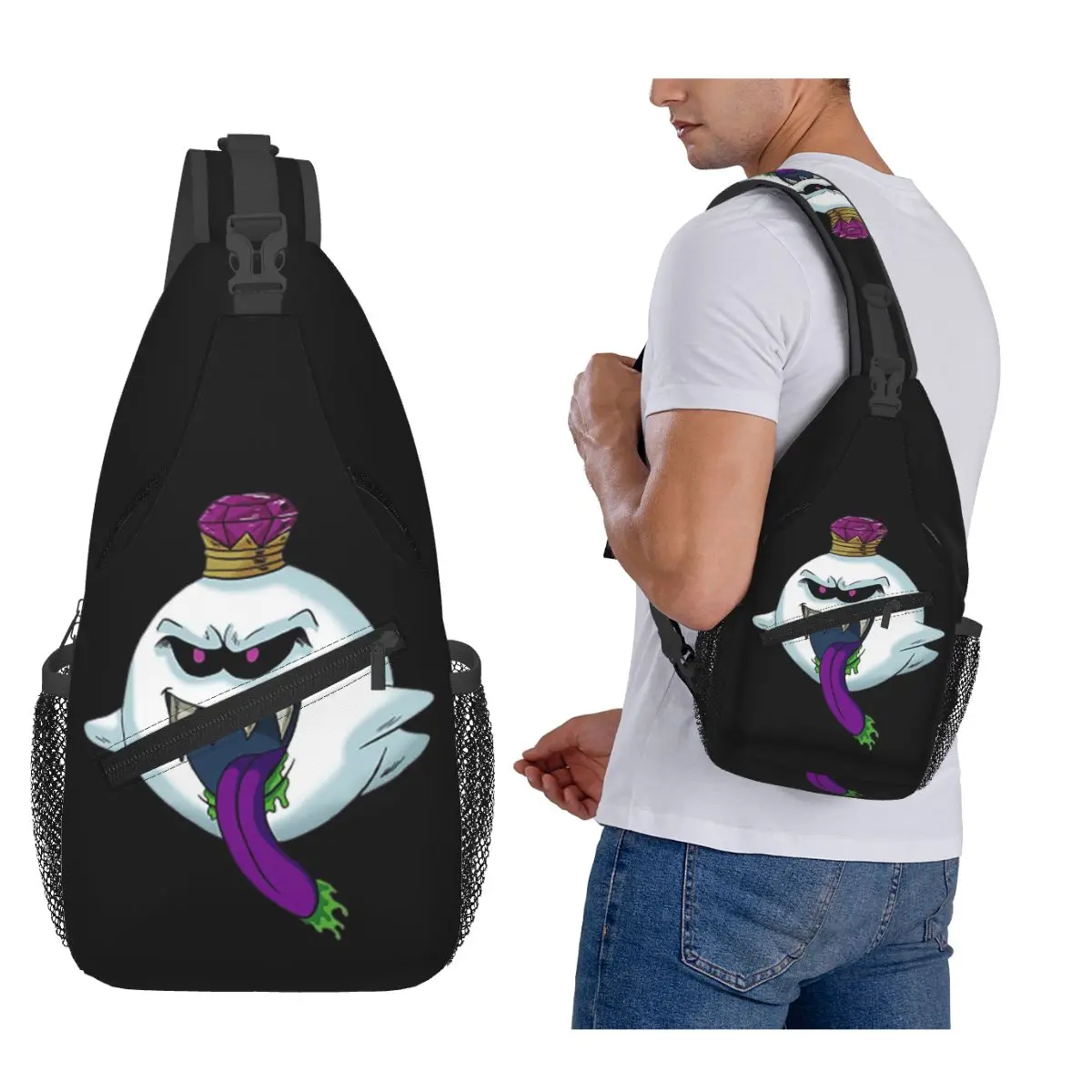 

King Boo Chest Bag Men Sling Crossbody Backpack Chest Bag Travel Hiking Daypack Shoulder Bag