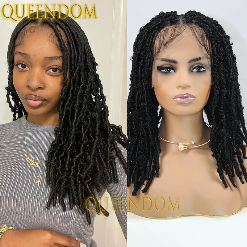 Full Lace Synthetic Dreadlock Wig 16 Inch Crochet Box Braided Distressed Wig Butterfly Faux Locs Twist Braid Wig for Black Women