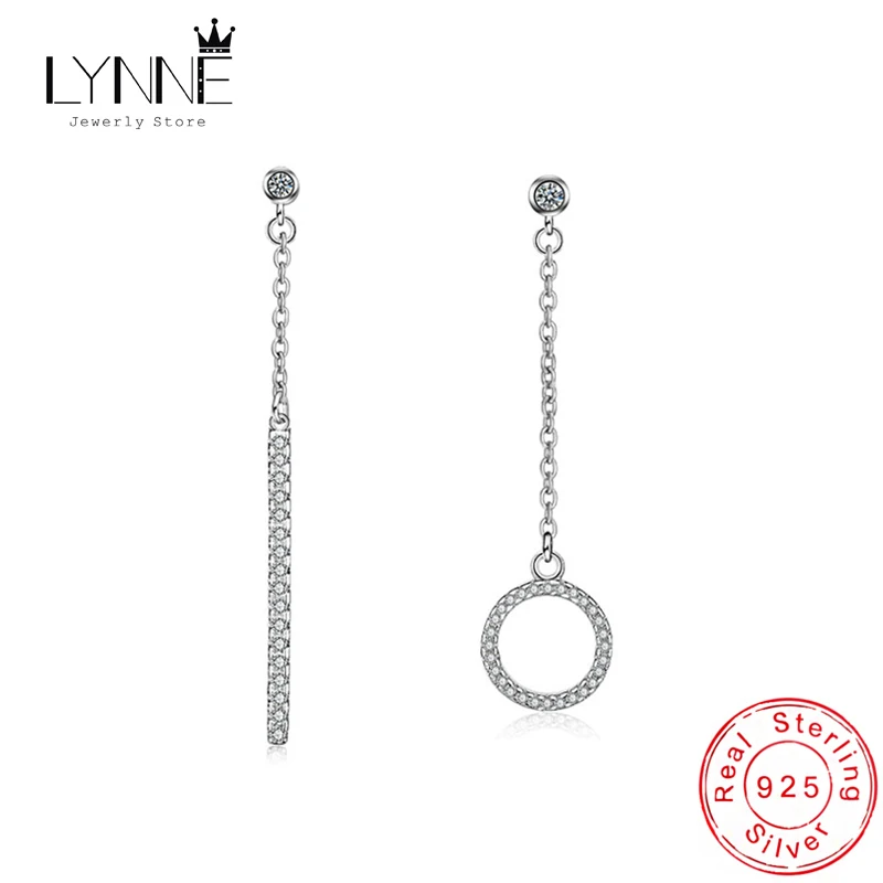 

Hot Sale Asymmetry Round And Long Strip Zircon Drop Earrings 925 Sterling Silver Rhinestone Pendant Earring Women Jewelry Gift