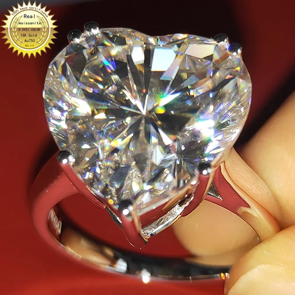 luxury14K Gold Ring  5 6 8  10Carat DVVS1 Heart Moissanite Diamond Ring Round Wedding Party Engagement Anniversary Ring