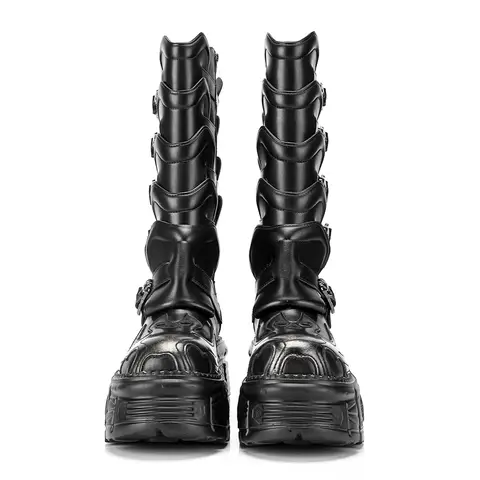 NewRock 펑크 메탈 – 장식 부츠, 핸드메이드 가죽 플랫폼 니하이 – 하이