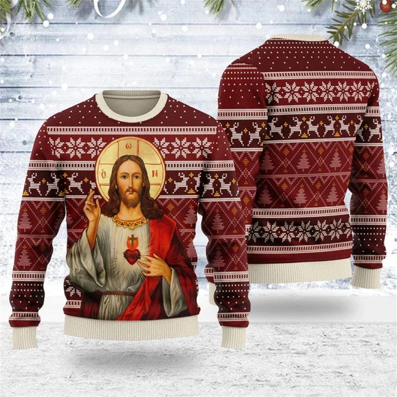 Sweat-shirt chrétien imprimé en 3D pour hommes, pull de Noël unisexe, pull vintage, vêtements College de Jésus, vêtements pour hommes