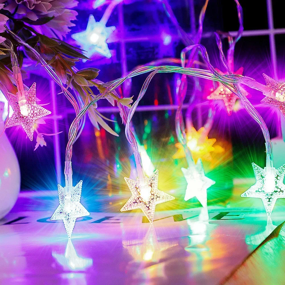 Christmas Snowflake Light String Colorful Warm Star Snow String Lights USB or Batteries Garden Patio Christmas Decoration Lamp