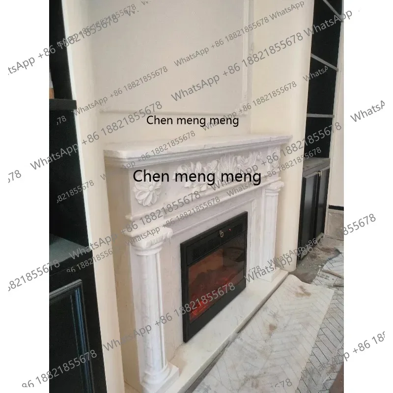 

New natural stone white marble European and American French carved mantel TV cabinet