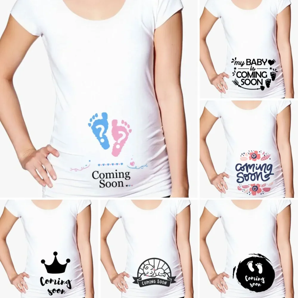 Bebeğim Yakında Gelen Hamile T Shirt Kız Annelik Yaz Kısa Kollu Baskı Gebelik Duyuru Gömlek Yeni Anne Giysileri