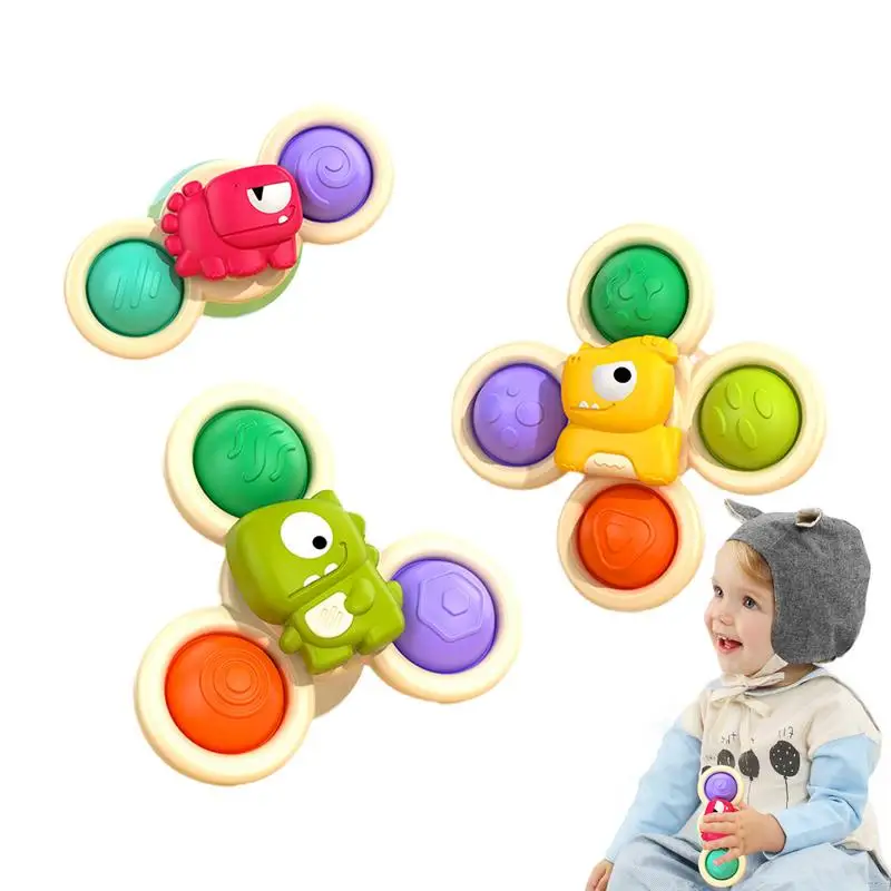 Suction Cup Spinner Tops Toy Cartoon Dinosaur Spinner Top Toys Spinner Sensory Learning Toys For 1-3 Years Old Kids Girls