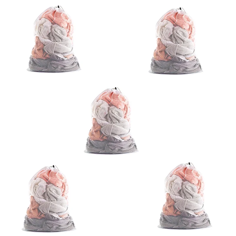 ABNQ 5Pcs Drawstring Mesh Laundry Bag Extra Oversized with Shoulder Strap Suitable for University Dormitory&Home 60cmx90cm