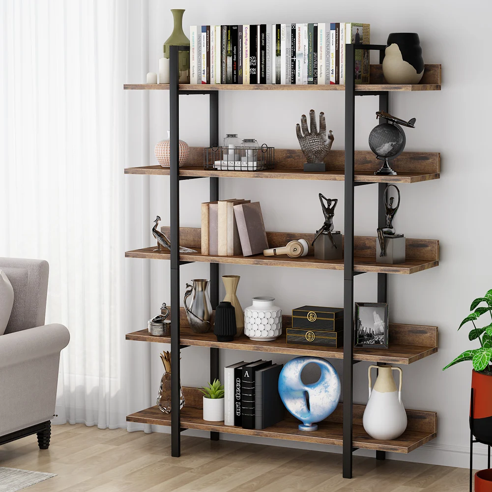 Tribesigns 180cm Boekenplank Opbergrek Staande Plank 5-Laags Industrieel Robuust Boekenrek met IJzeren Pijpframe