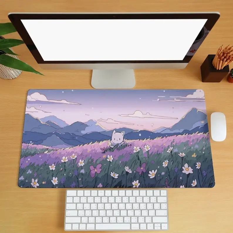 

Kawaii Cartoon Flower Plant Large Desk Mat Anime Aesthetic Gaming Mousepad Computer Keyboard Pad Laptop Office Accessories