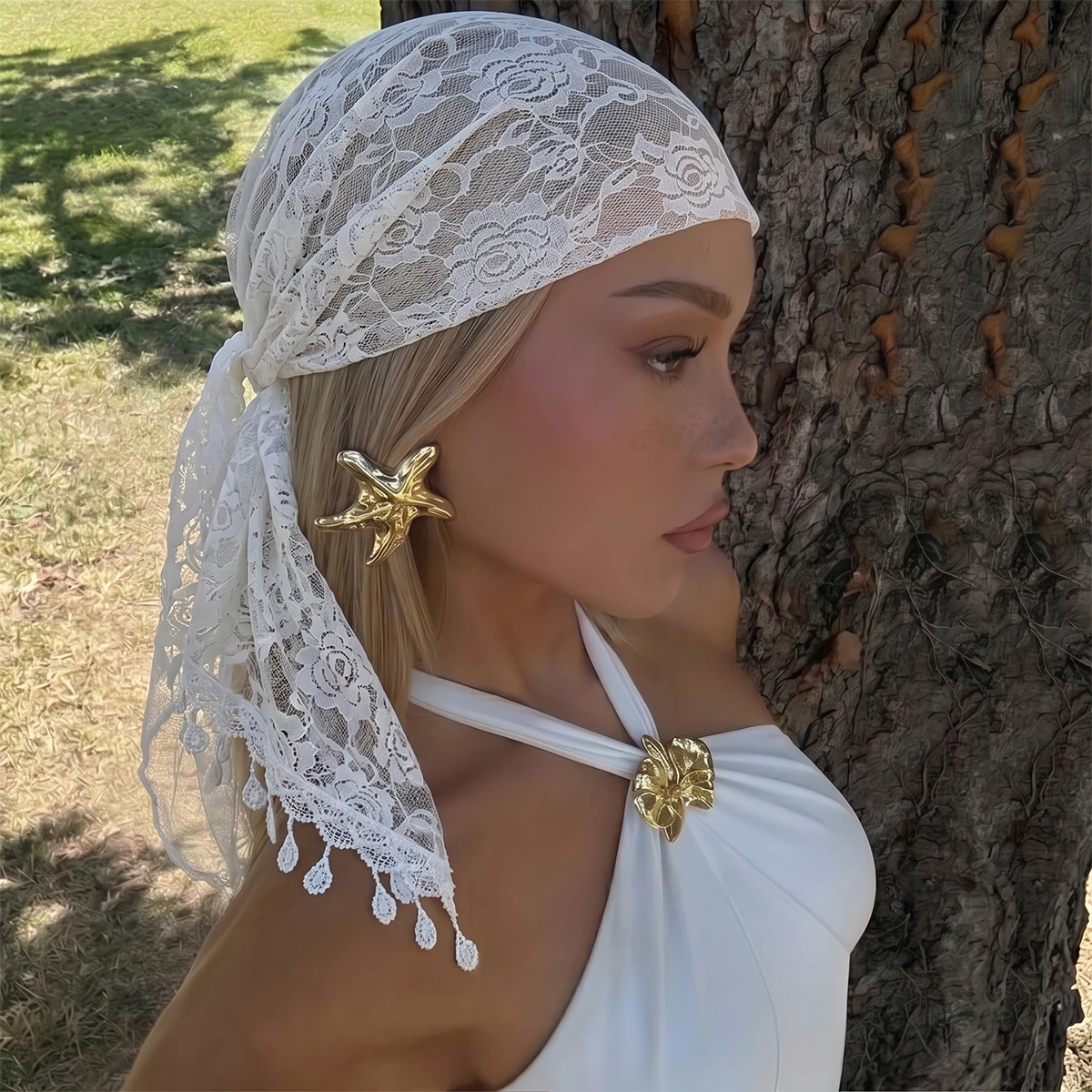 

Floral Lace Triangle Scarf Spring And Summer Styles Breathable Hollow Out Solid Color Triangle Decorative Header Floral New 2026
