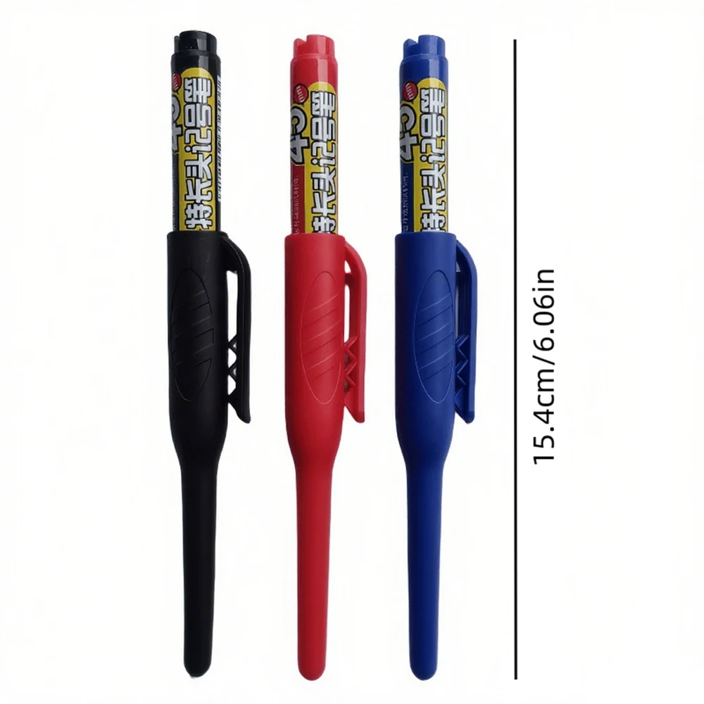12 Stück 45 mm Spitze, langer Kopf, Markierungsstifte, schwarz/blau/rot, Holzbearbeitung, Bohren, Fliesenmarkierungsstift, kann gefüllt werden, zum Markieren tiefen Löchern – Detail 6