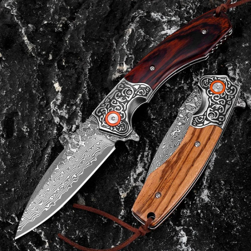 2026 New Premium Folding Knife, Steel Blade Wood Handle Compact EDC Pocket Tool For Camping Hiking Daily Outdoor Use