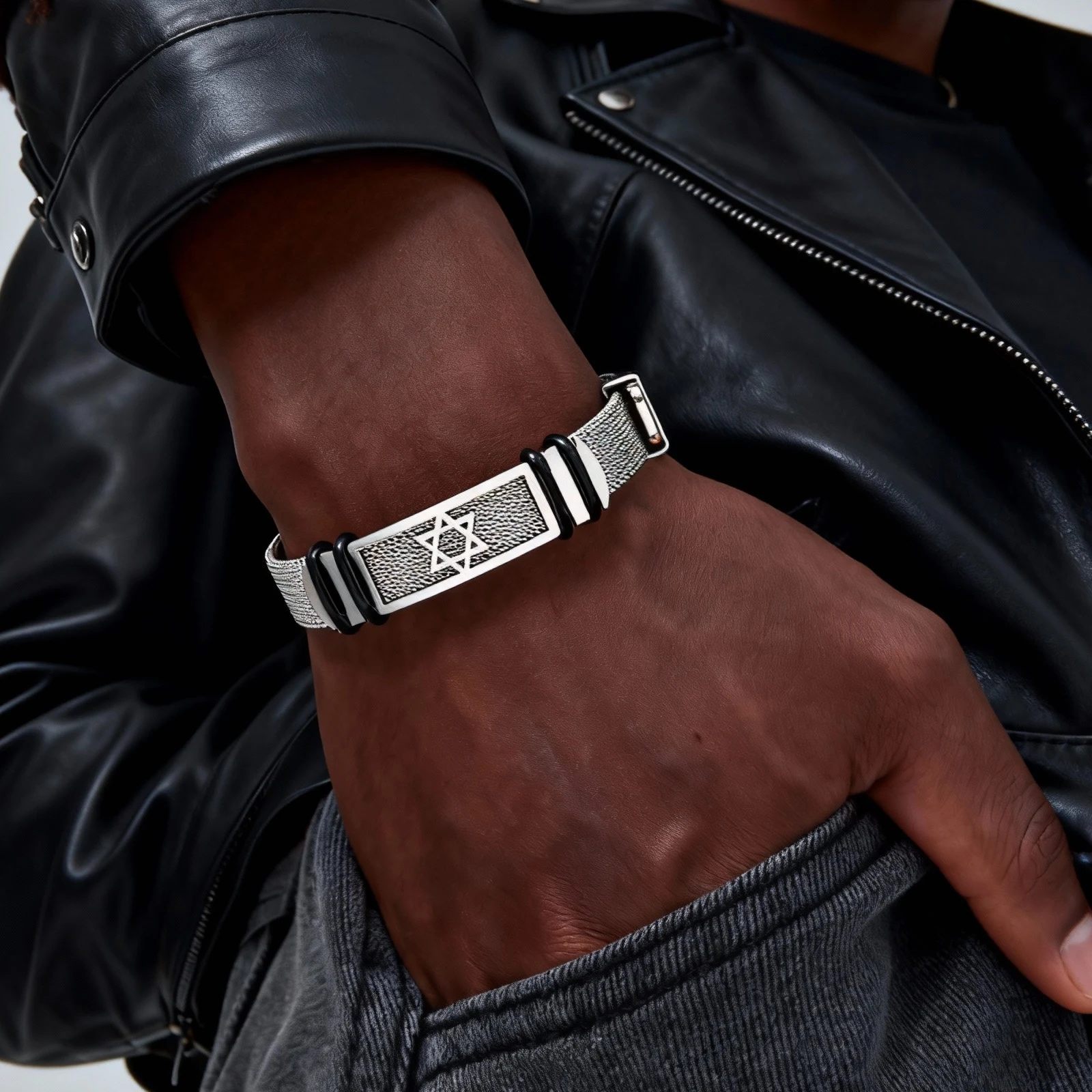Pulseira de relógio hexagrama para homens, pulseira estrela de David de aço inoxidável, novo presente de joias da moda